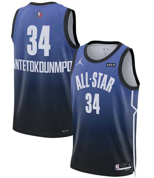 Men's 2023 All-Star #34 Giannis Antetokounmpo Blue Game Swingman Stitched Basketball Jersey Dzhi